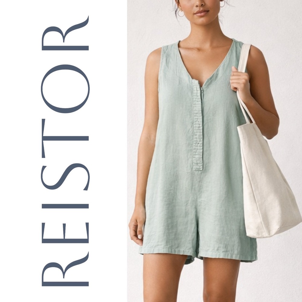Reistor 100% Hemp Sage Green Romper Small Sustainable Resortwear Minimalist